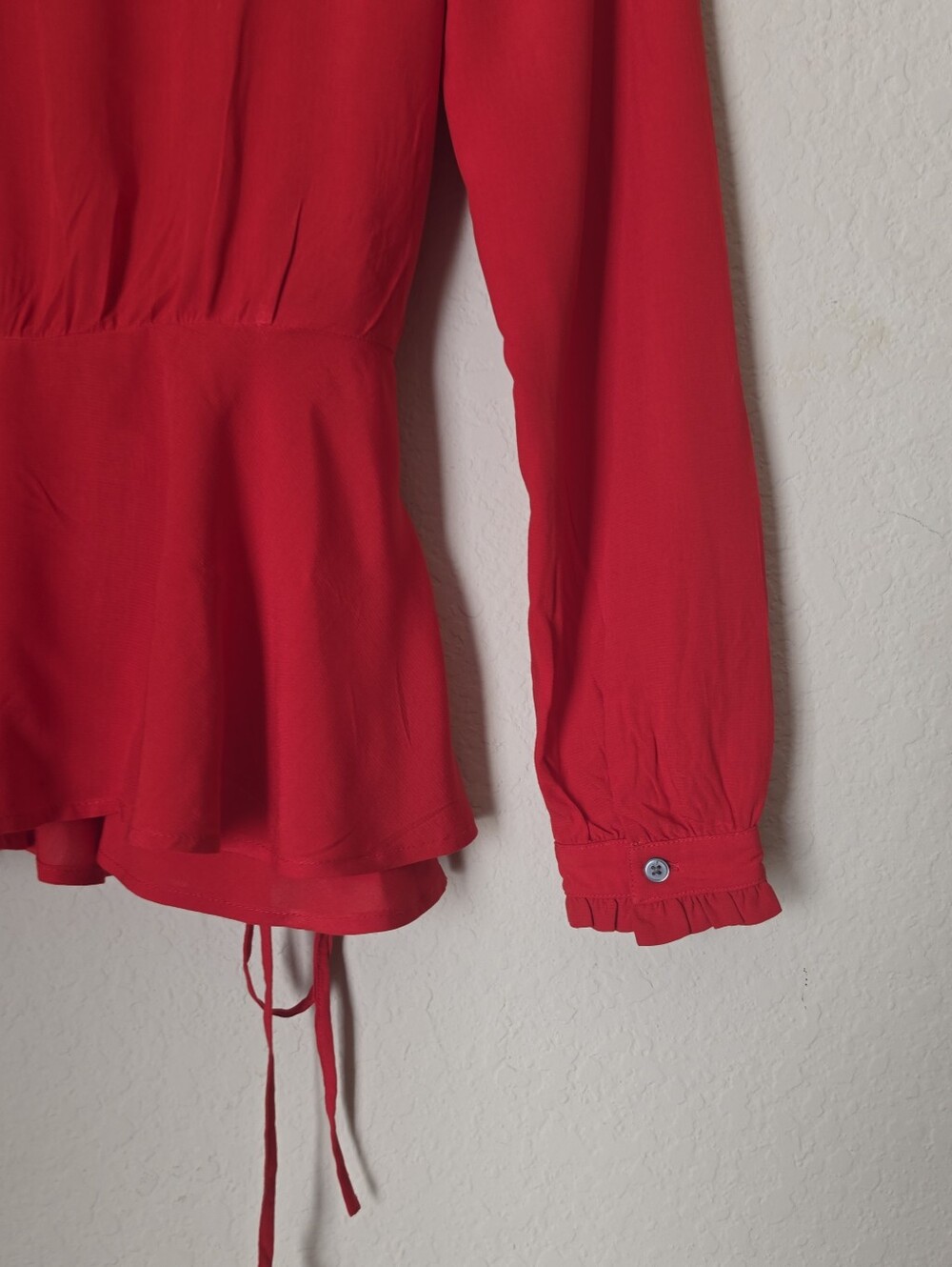 Loft Wrap Front Blouse Womens Size XS Red Ruffle Neck Cottagecore Whimsigoth - Picture 5 of 8